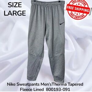 Nike Sweatpants Mens Large Therma Tapered Fleece Lined  800193-091 FREE SHIPPING